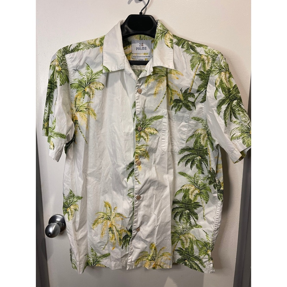 28 Palms Mens XL Palm Tree Tropical Print Cotton Short Sleeve Button Down Shirt